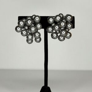 Grey Faux Pearl Earrings with Clip On Screw Back